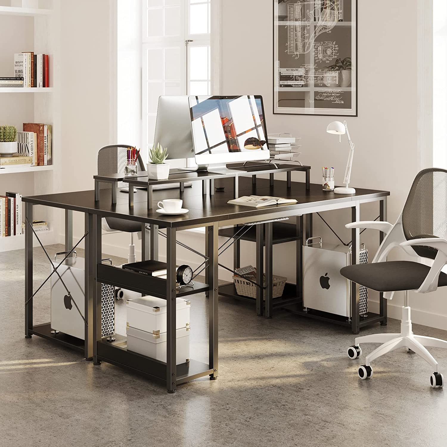 ODK 48 inch Computer Desk with Monitor Shelf and Storage Shelves, Writing Desk, Study Table with CPU Stand & Reversible Shelves, White - Image 2